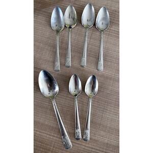 Retro Floral National Stainless Co Flatware Replacement Spoon Set of 7 USA Made
